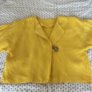 Vintage Elliott Lauren linen jacket, gold,cropped,boxy,large button,size M